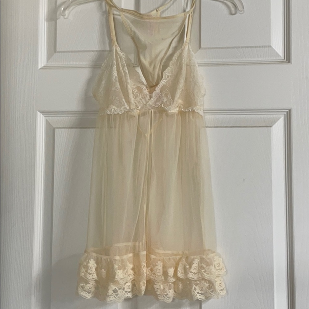 Elegant Cream Sheer & Lace Slip with Panty